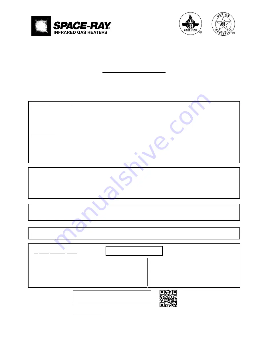 Space-Ray PCA-SS 100 Assembly, Installation And Operation Instructions Download Page 1