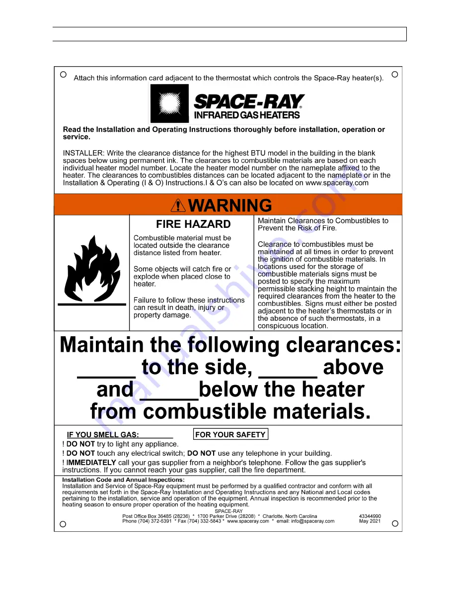 Space-Ray RSCA Series Installation & Operation Instructions Download Page 31