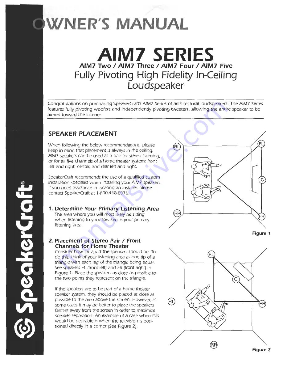 SpeakerCraft AIM7 FIVE Owner'S Manual Download Page 1