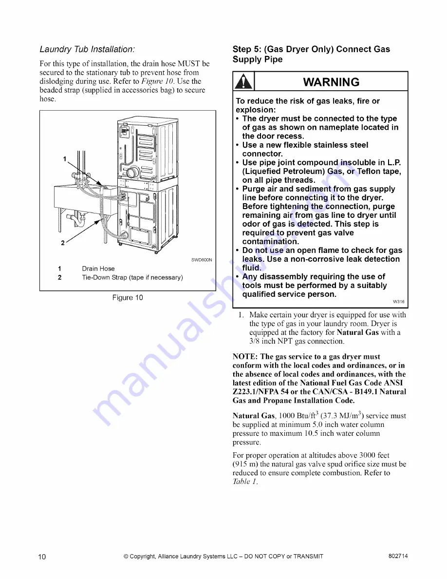 Speed Queen ATE50FGP171TW01 Installation Instructions Manual Download Page 10