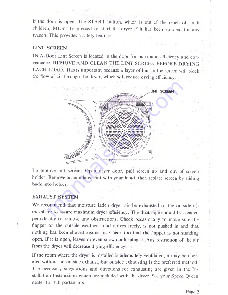 Speed Queen DE1020 Operating Instructions Download Page 3