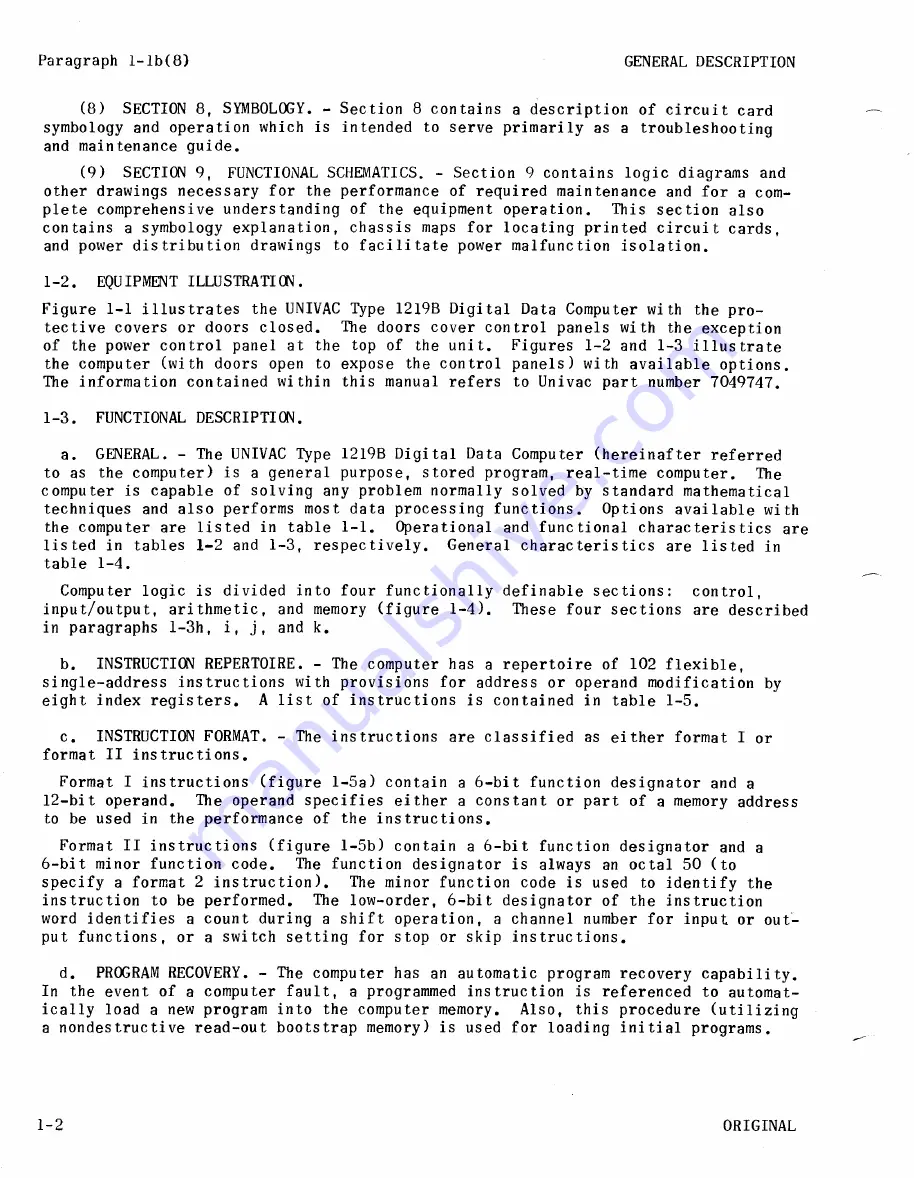 Sperry Rand UNIVAC 1219B Technical Manual Download Page 21