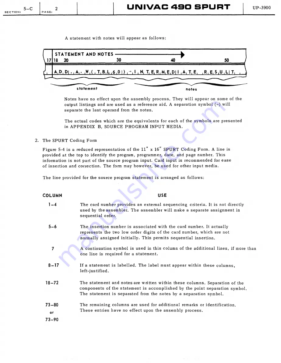 Sperry Rand UNIVAC 490 SPURT General Reference Manual Download Page 46