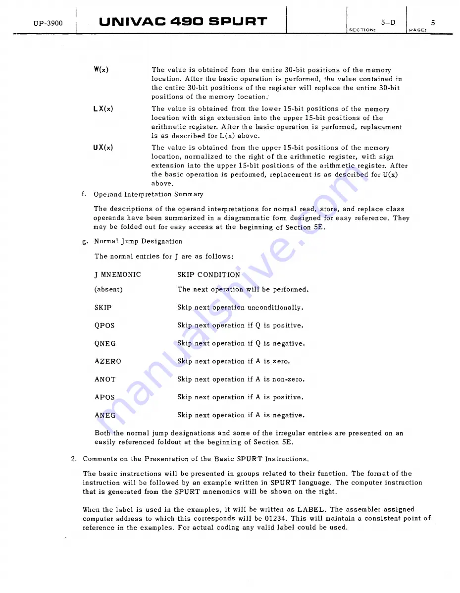 Sperry Rand UNIVAC 490 SPURT General Reference Manual Download Page 52