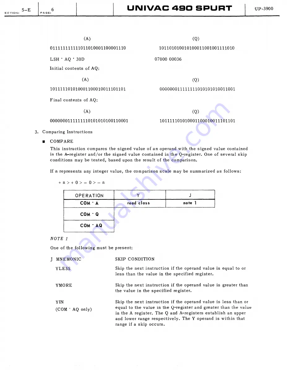 Sperry Rand UNIVAC 490 SPURT General Reference Manual Download Page 60