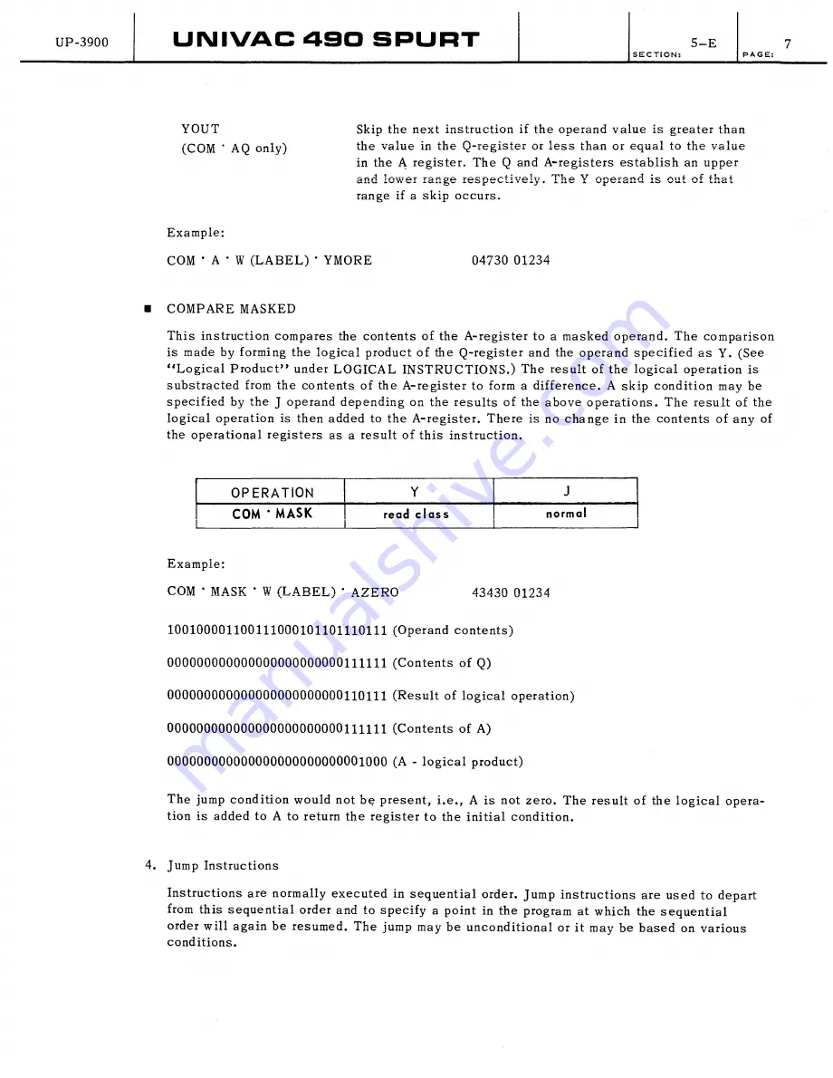 Sperry Rand UNIVAC 490 SPURT General Reference Manual Download Page 61