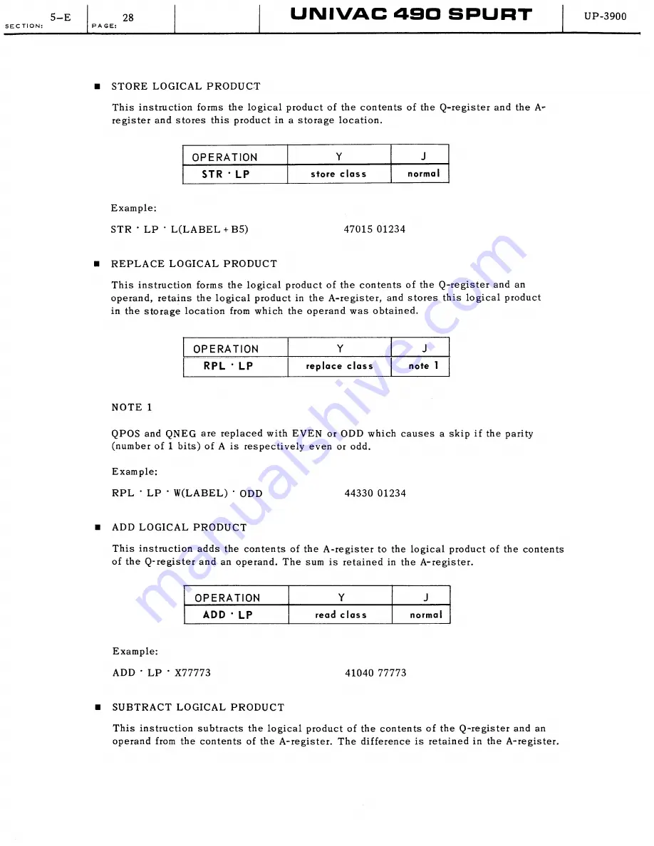 Sperry Rand UNIVAC 490 SPURT General Reference Manual Download Page 82