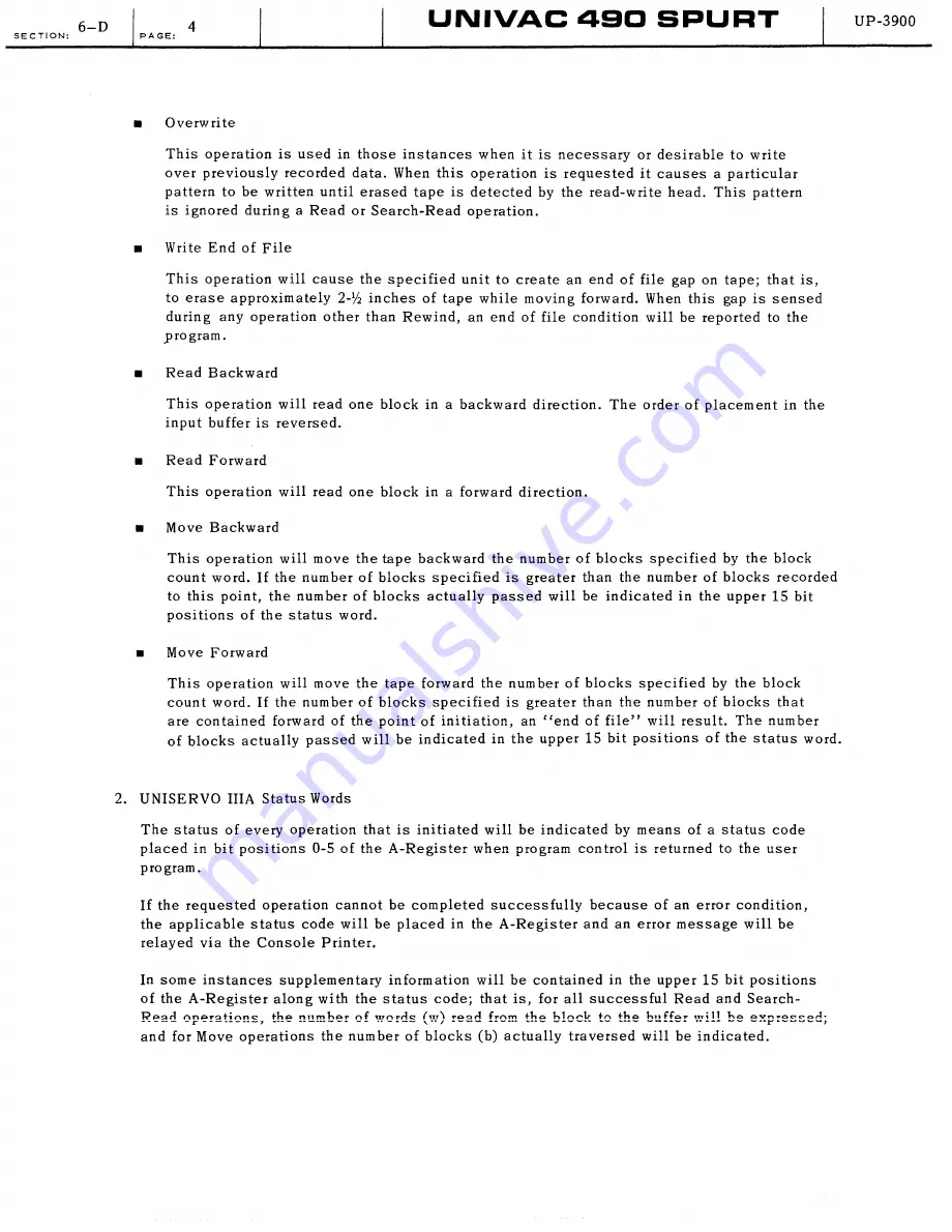 Sperry Rand UNIVAC 490 SPURT General Reference Manual Download Page 123