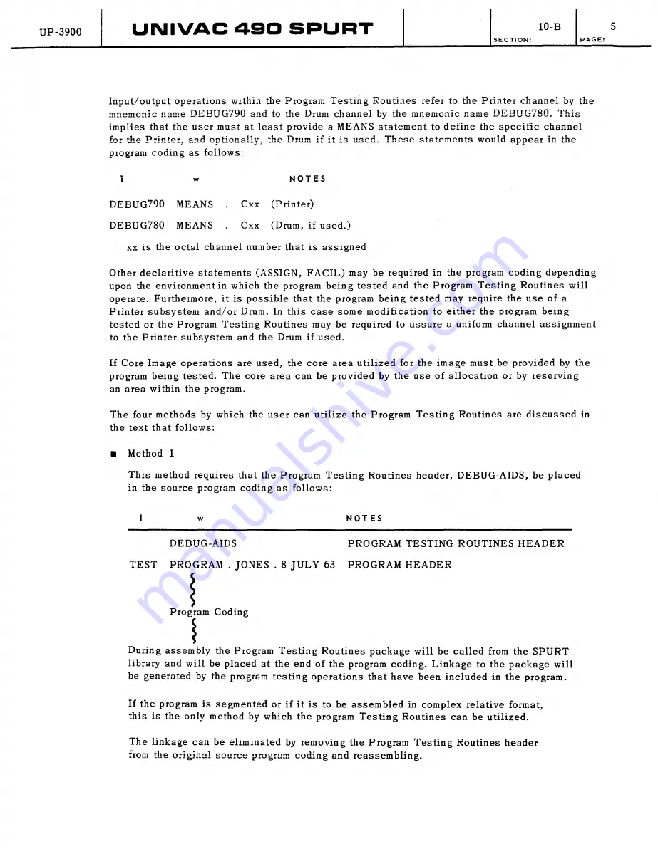 Sperry Rand UNIVAC 490 SPURT General Reference Manual Download Page 185