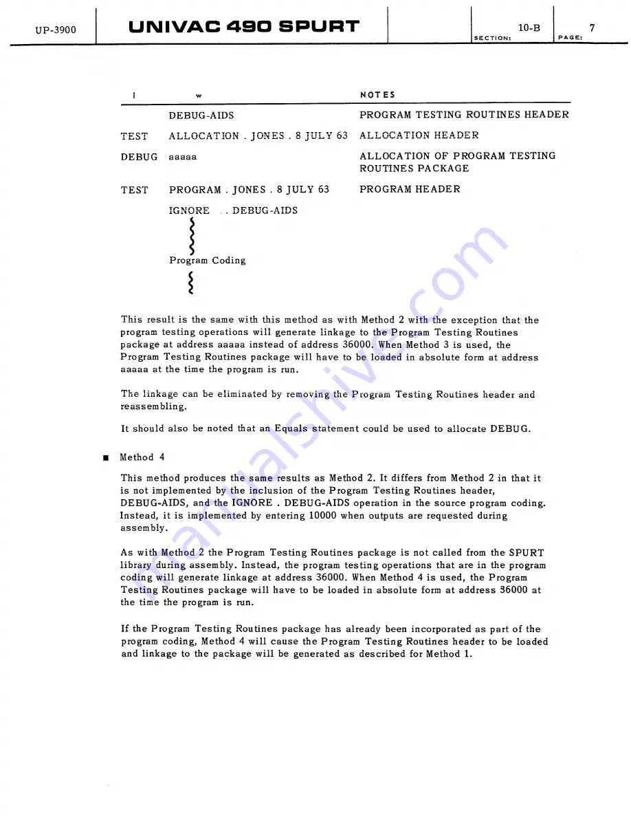 Sperry Rand UNIVAC 490 SPURT General Reference Manual Download Page 187