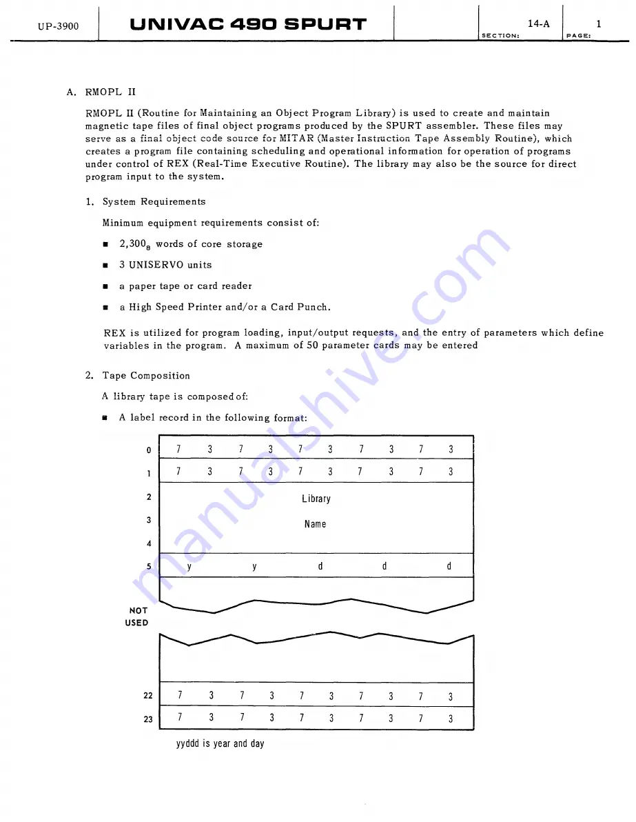 Sperry Rand UNIVAC 490 SPURT General Reference Manual Download Page 197