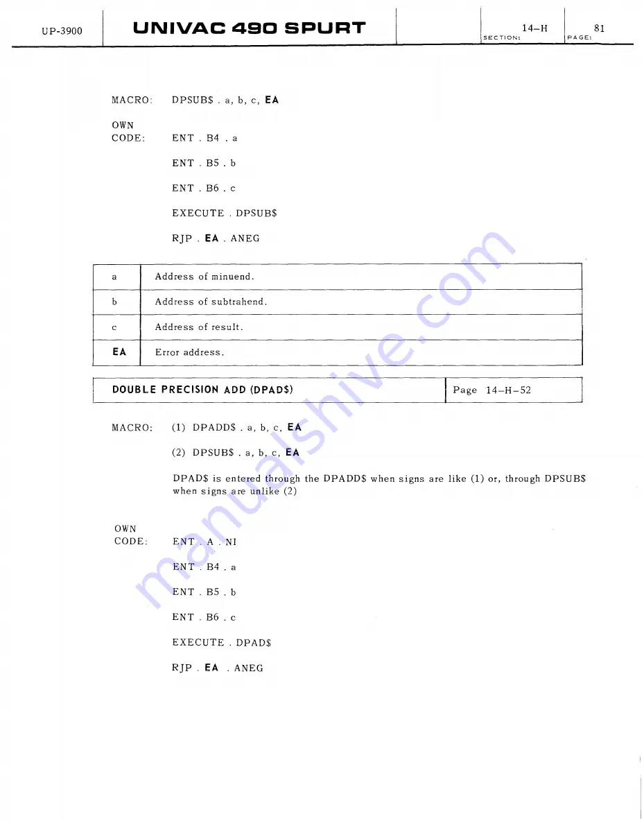 Sperry Rand UNIVAC 490 SPURT General Reference Manual Download Page 315