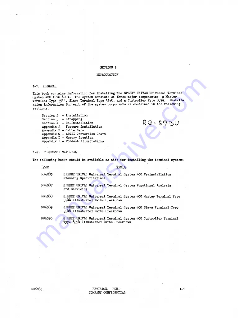 Sperry Rand Univac Universal Terminal System 400 Manual Download Page 1