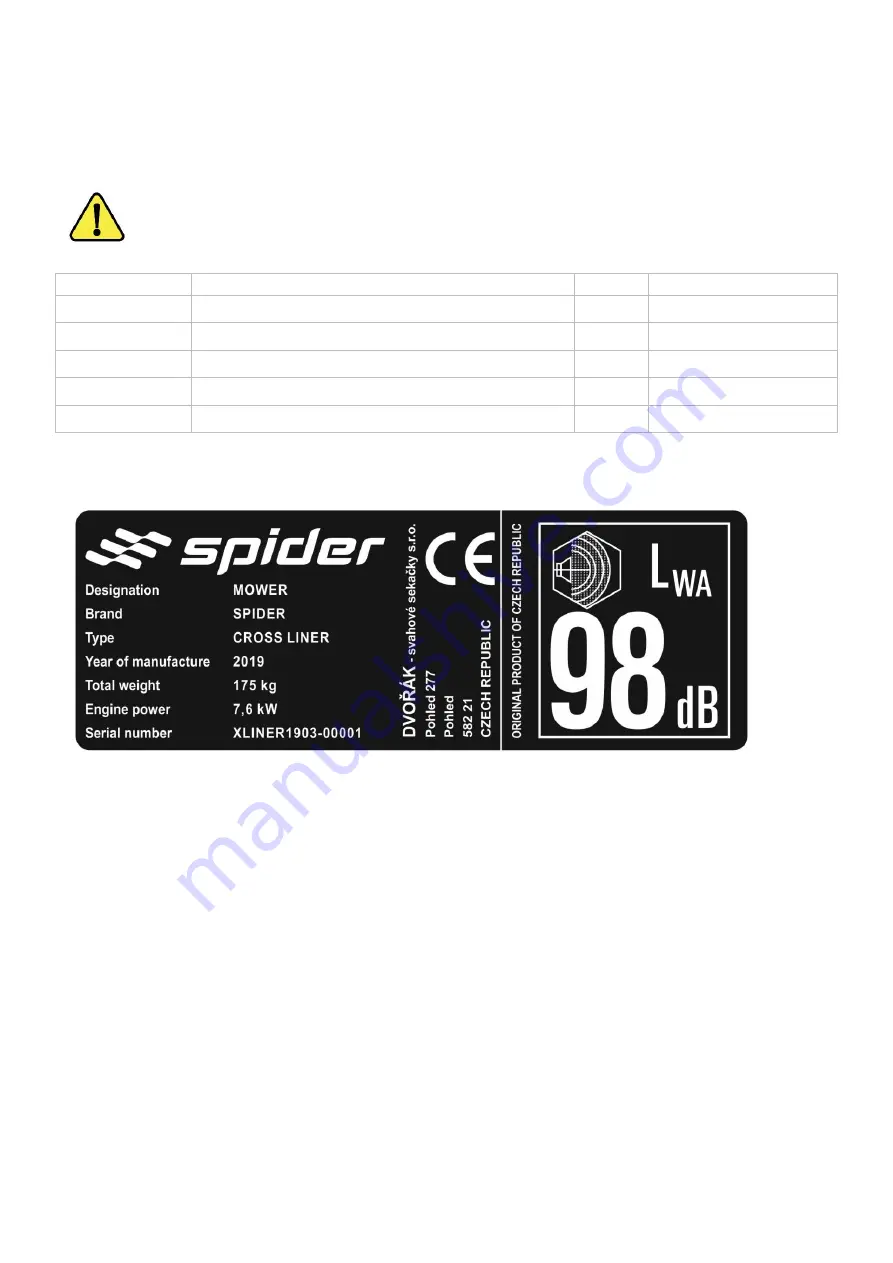 SPIDER X LINER Operator'S Manual Download Page 57