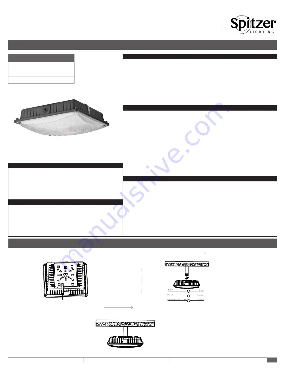 Spitzer LIGHTING CANOPY Series Installation Manual Download Page 1