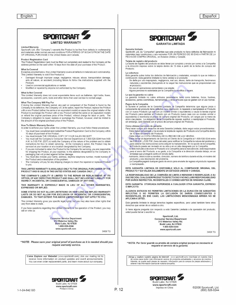 Sportcraft Intrepid 1-1-24-842GD Assembly and Assembly And Instruction Manual Download Page 13