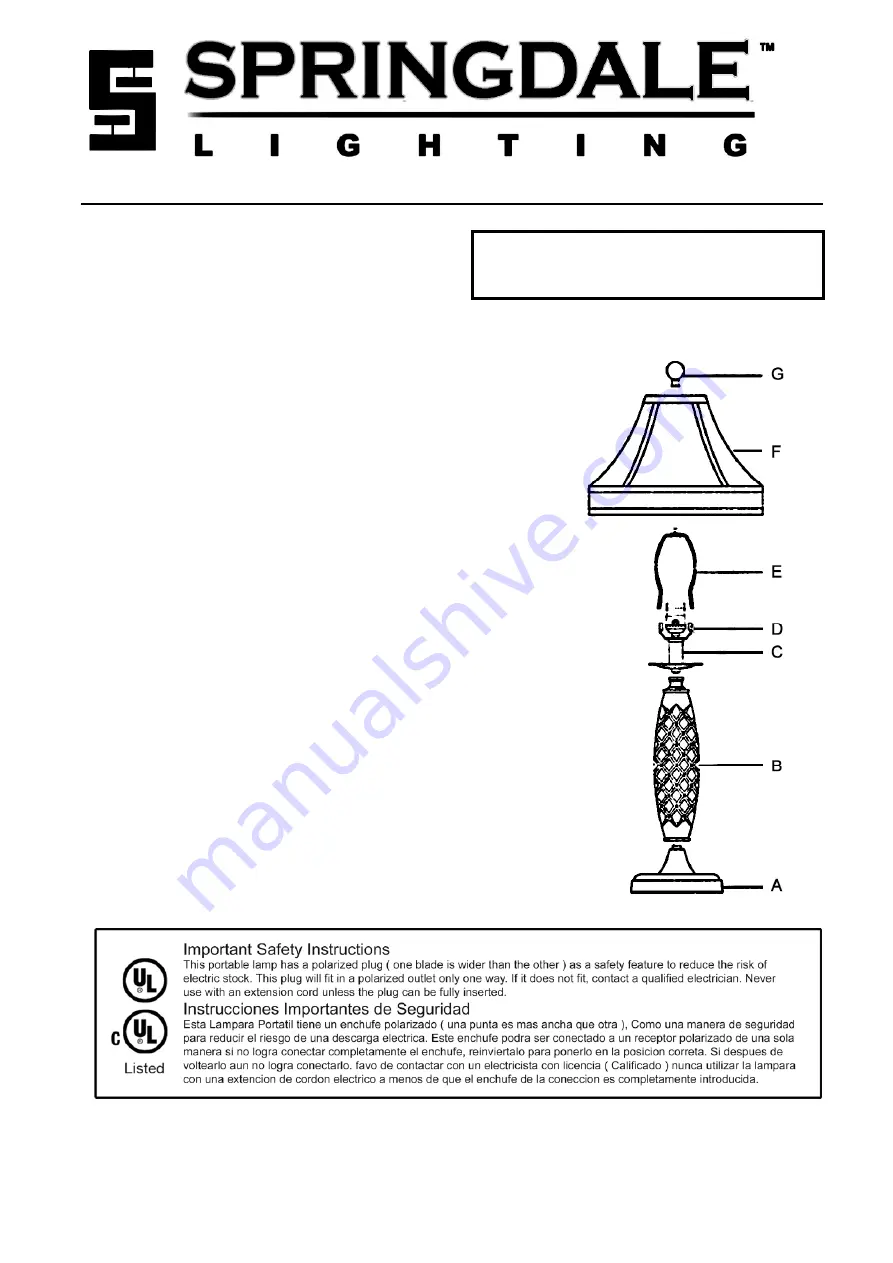 Springdale Lighting SGT11182 Assembly Instructions Download Page 1