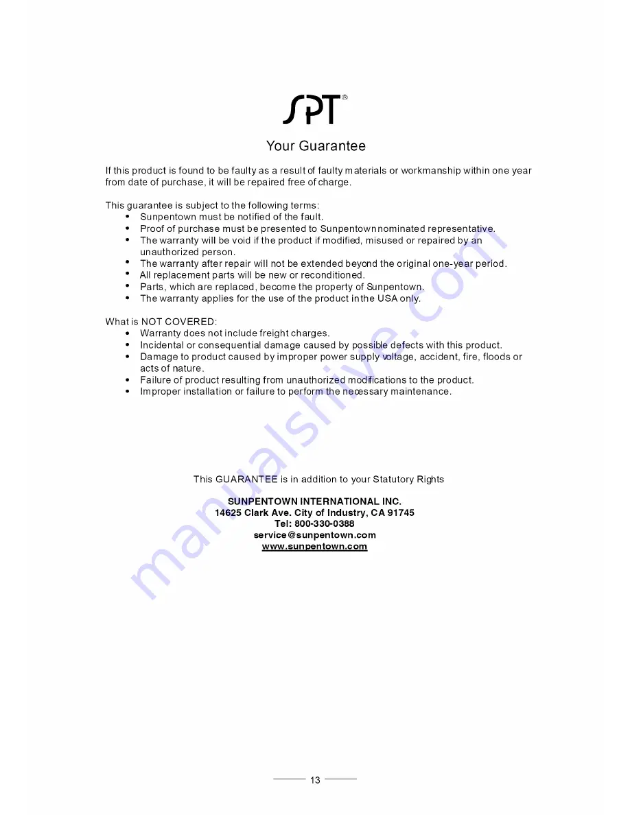 SPT SD-9239SS Instruction Manual Download Page 14