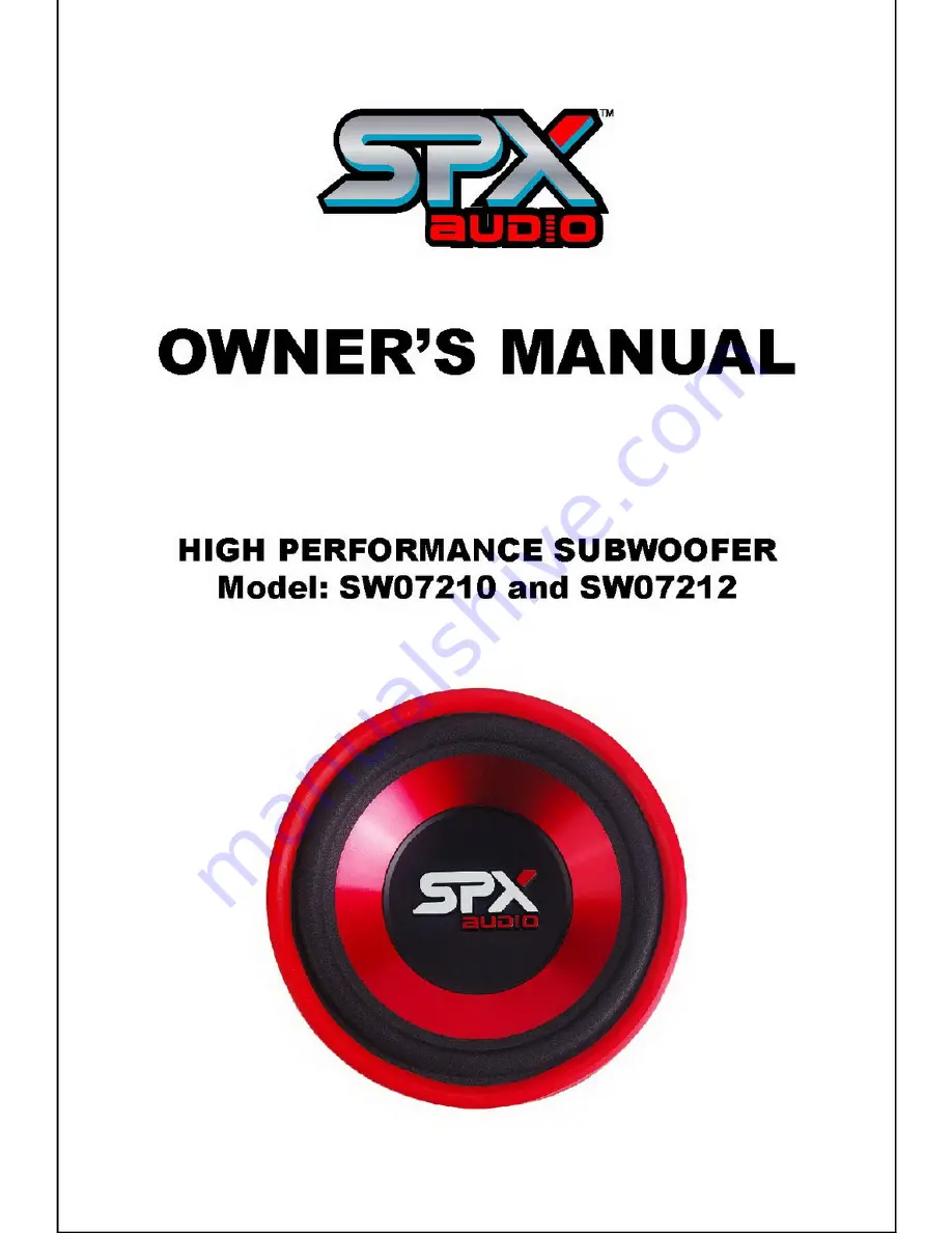 SPX SW07210 Owner'S Manual Download Page 1