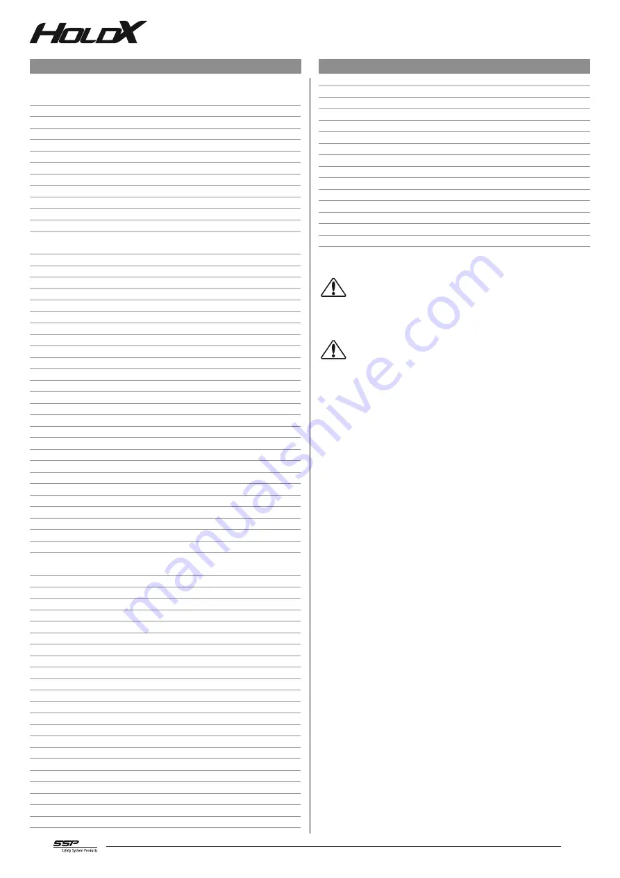 SSP HOLDX RL1 Operating Manual Download Page 20