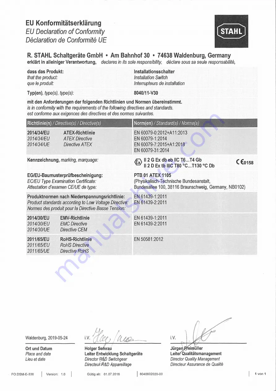 Stahl 8040/11-V30 Series Operating Instructions Manual Download Page 33