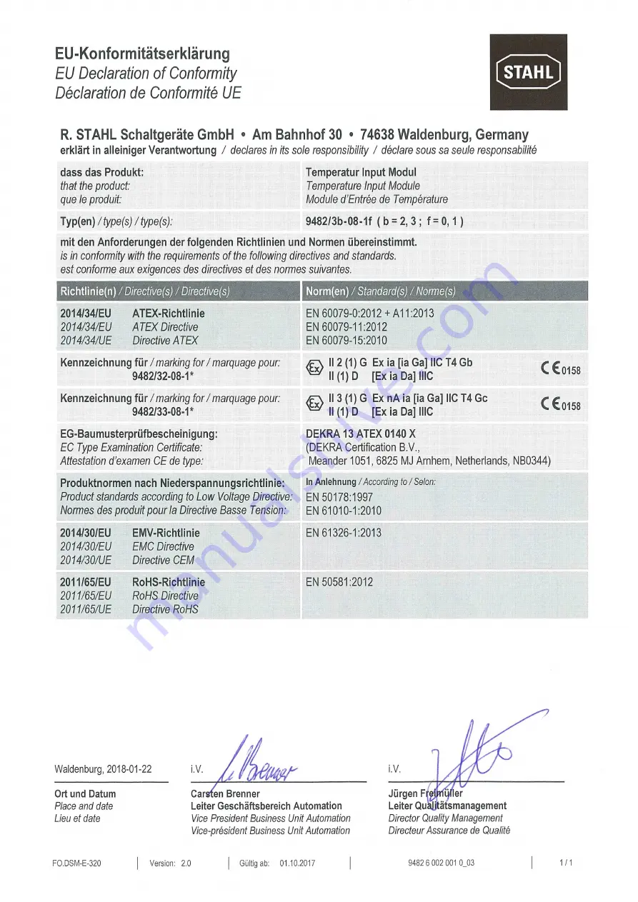 Stahl 9482/32 Series Operating Instructions Manual Download Page 69