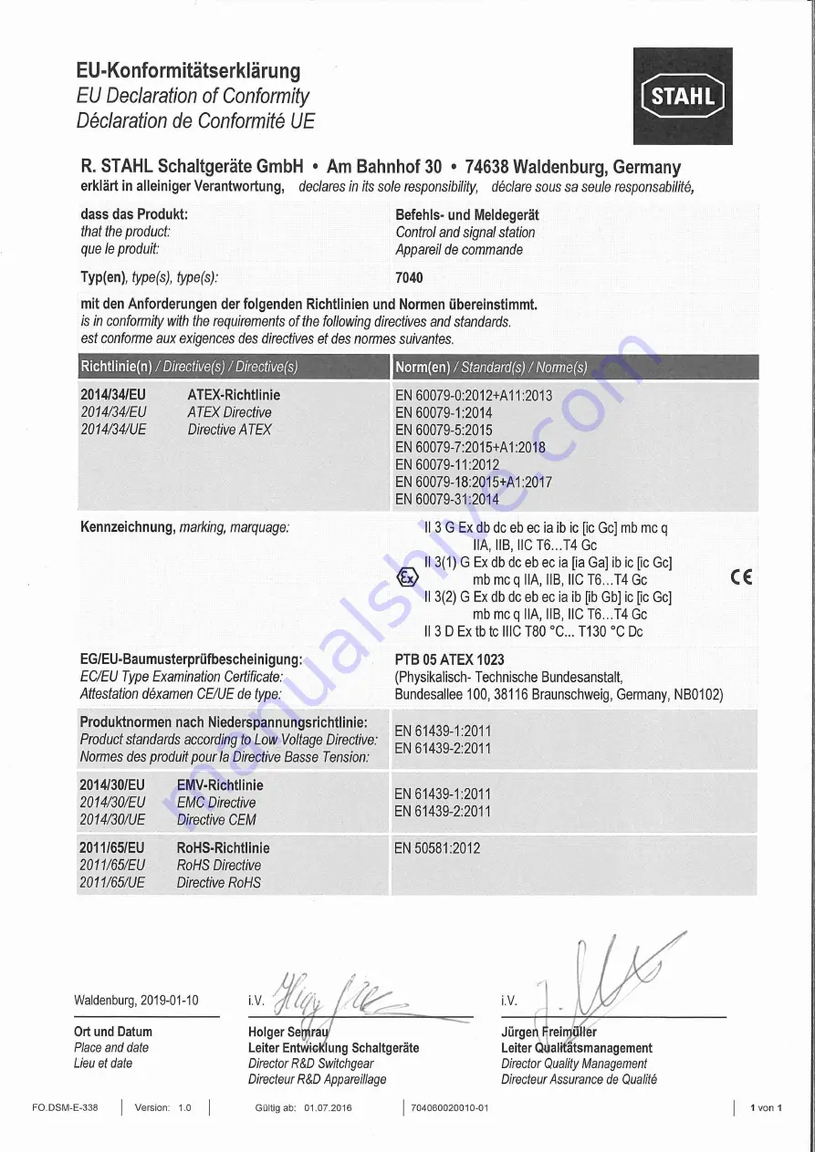 Stahl ConSig 7040 Series Operating Instructions Manual Download Page 40