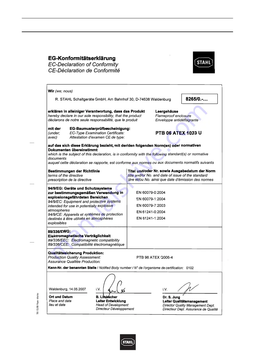 Stahl GUBox 8265/0 Series Operating Instructions Manual Download Page 24