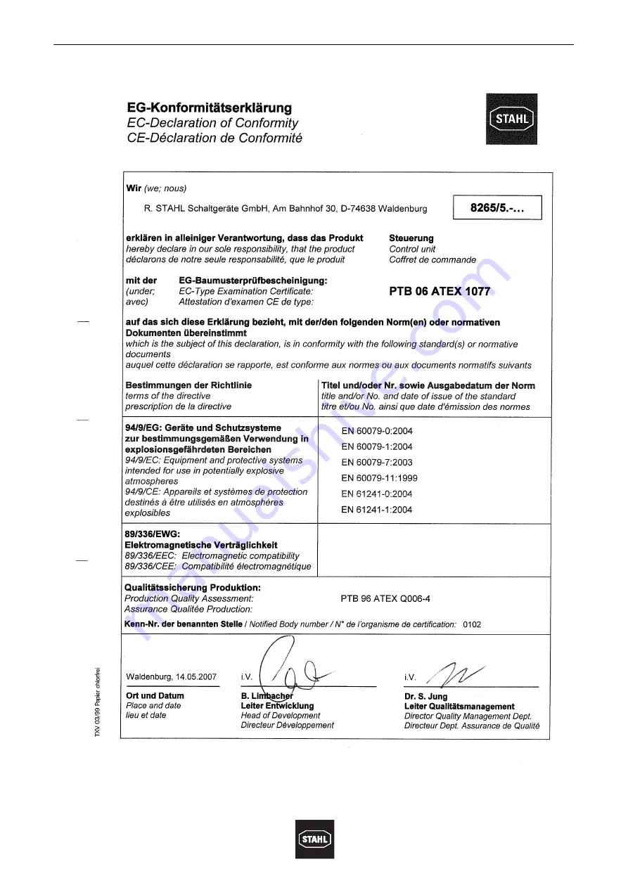 Stahl GUBox 8265/0 Series Operating Instructions Manual Download Page 26