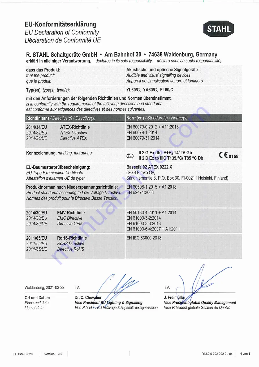 Stahl YA60 Series Operating Instructions Manual Download Page 24