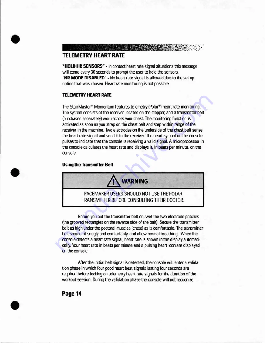 Stairmaster MOMENTUM 3400 CE Owner'S Manual Download Page 22