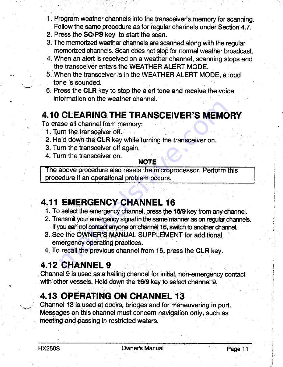 Standart Horizont HX250S Owner'S Manual Download Page 13