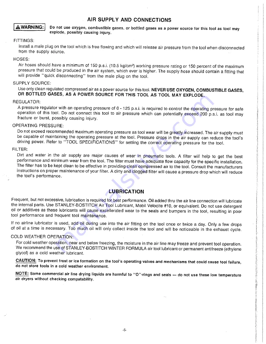 Stanley Bostitch N80S Operation And Maintenance Manual Download Page 5