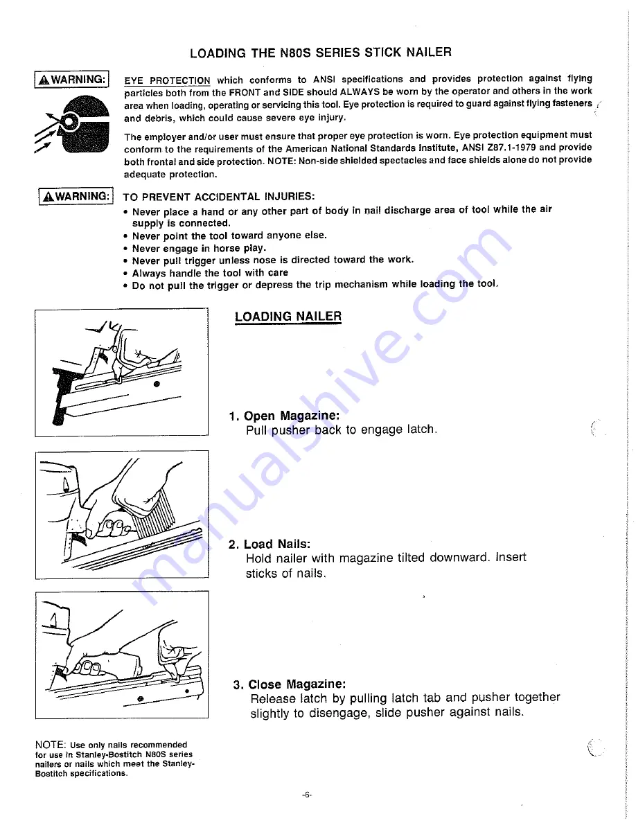 Stanley Bostitch N80S Operation And Maintenance Manual Download Page 6