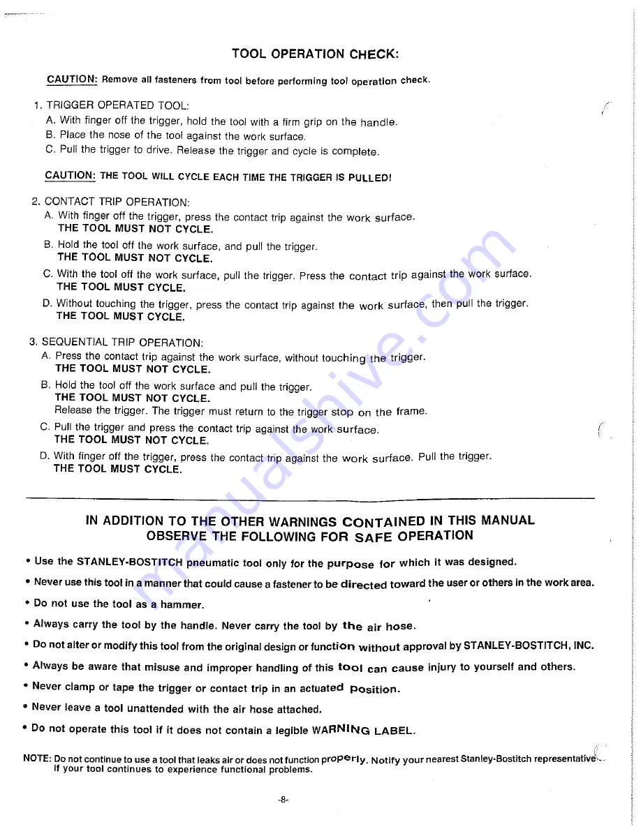 Stanley Bostitch N80S Operation And Maintenance Manual Download Page 8