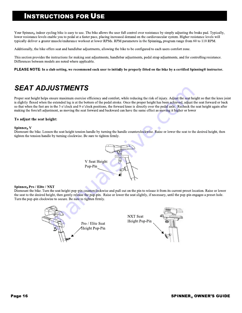 Star Trac Spinner NXT Owner'S Manual Download Page 16