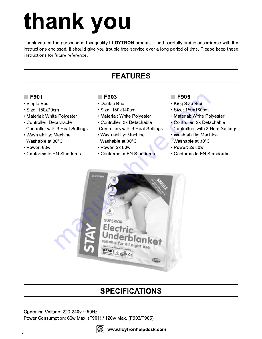 STAYWARM F901 Operating Instruction Download Page 2