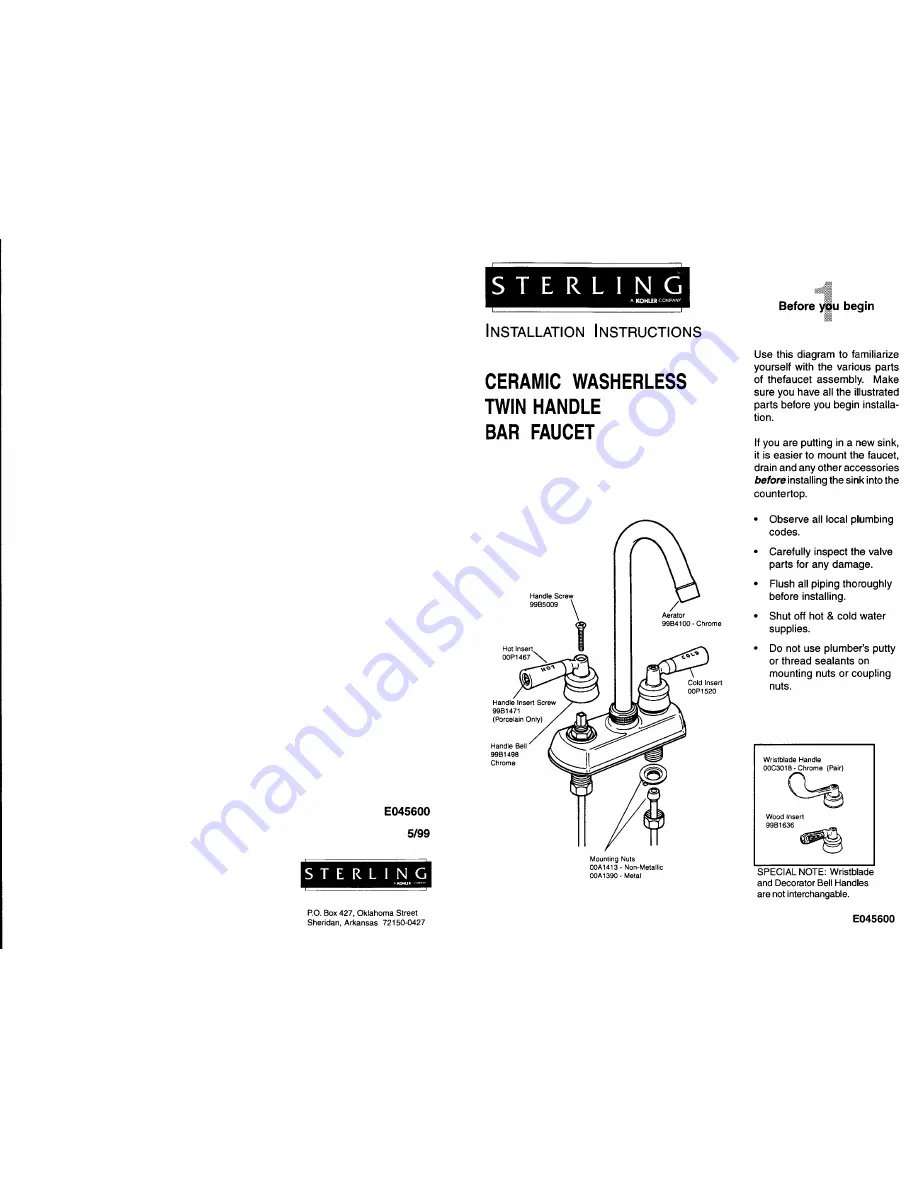 Sterling C626 Installation Instructions Download Page 1