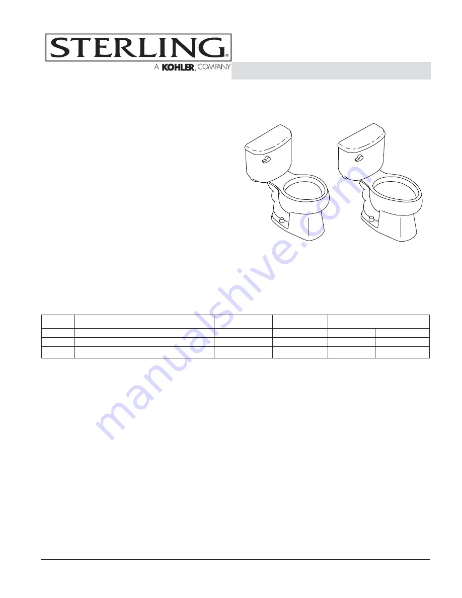 Sterling Low Consumption Toilet 402015 Specifications Download Page 1