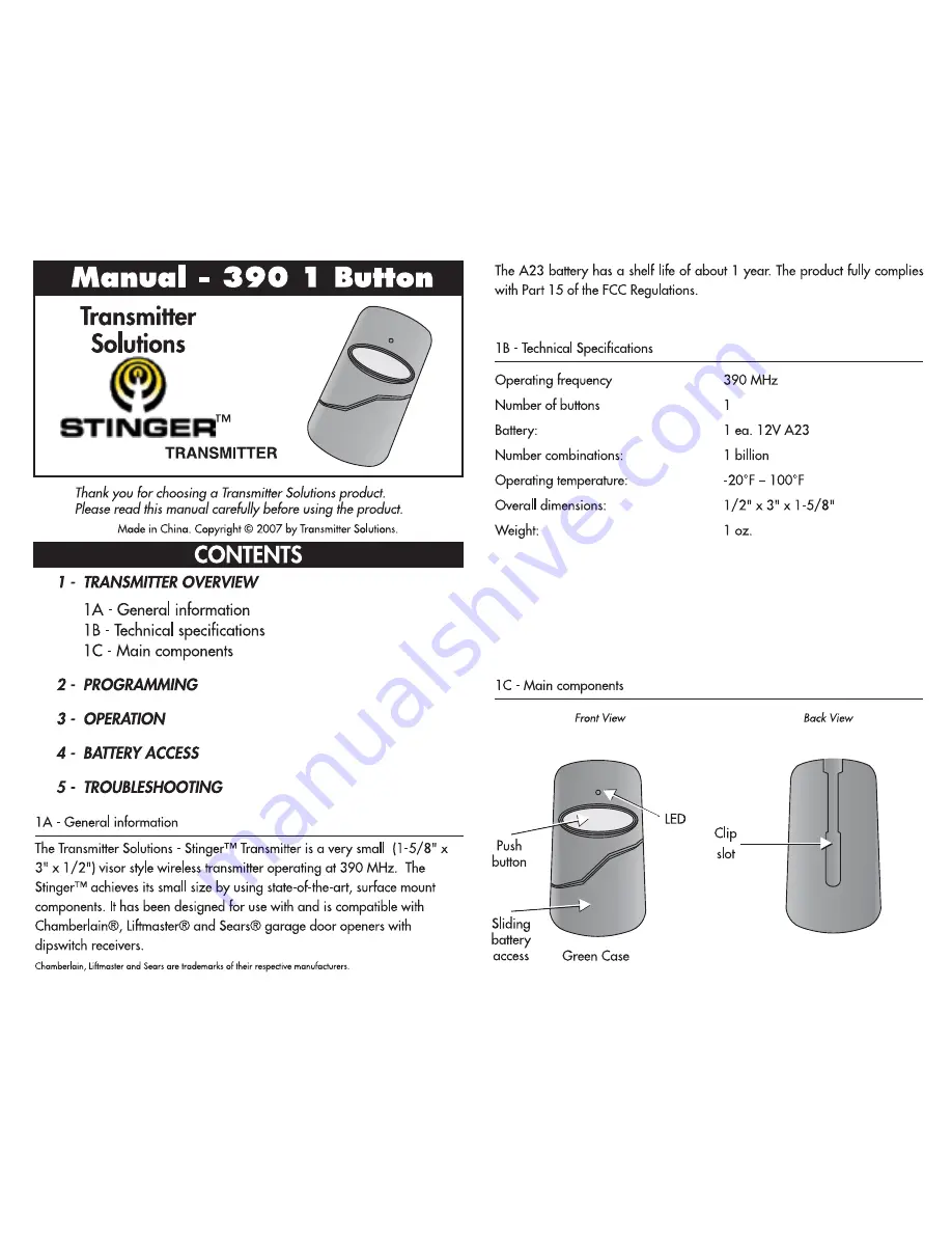 Stinger 390GED21V User Manual Download Page 1