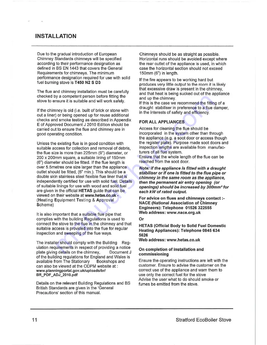 Stratford EB 12i Operating & Installation Manual Download Page 11