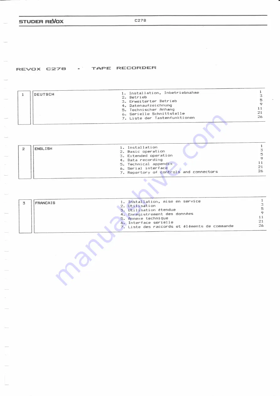 STUDER REVOX C278 Operating Instructions Manual Download Page 2