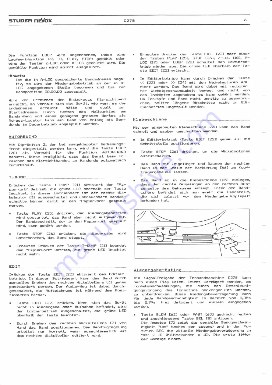 STUDER REVOX C278 Operating Instructions Manual Download Page 11