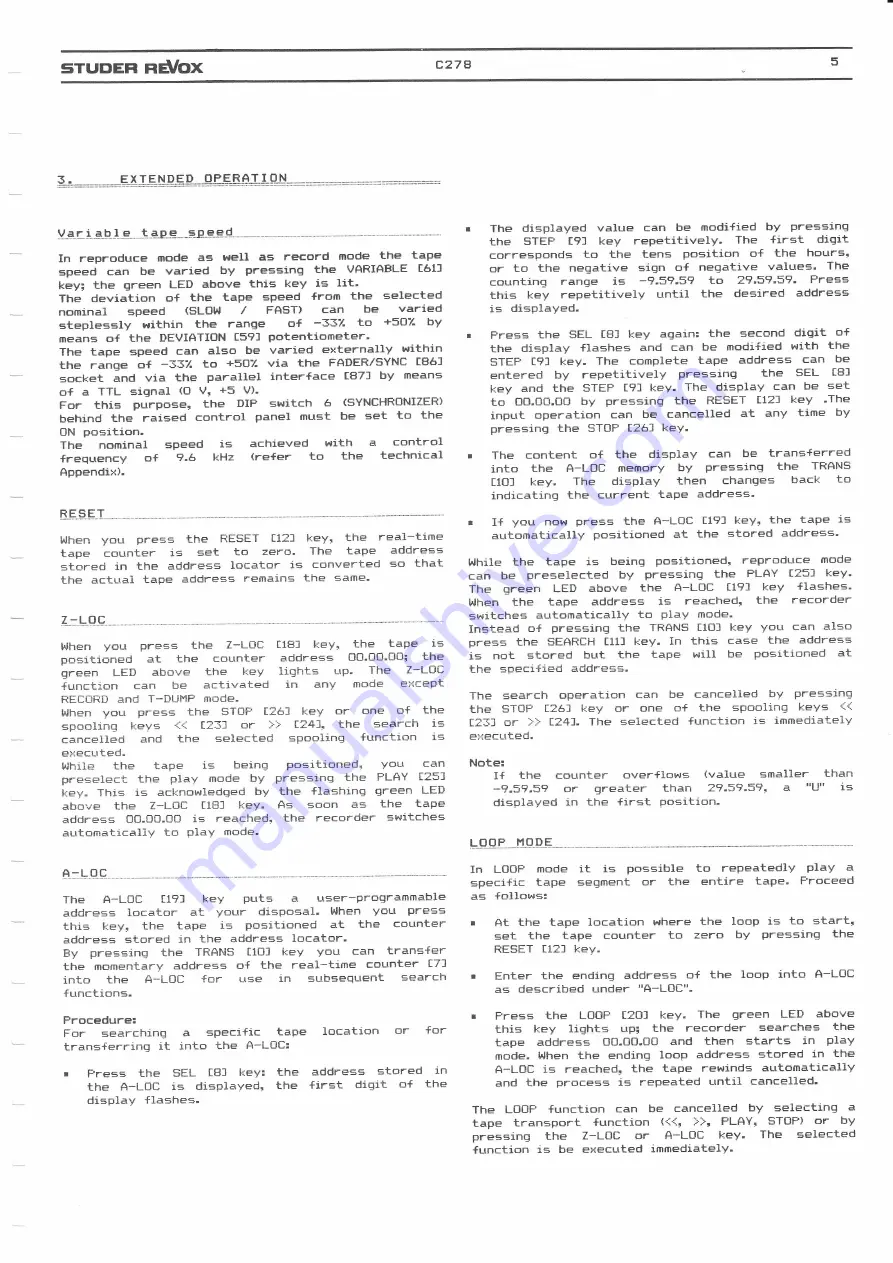 STUDER REVOX C278 Operating Instructions Manual Download Page 44