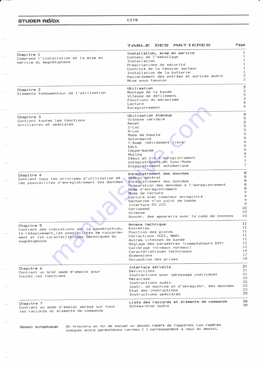 STUDER REVOX C278 Operating Instructions Manual Download Page 73