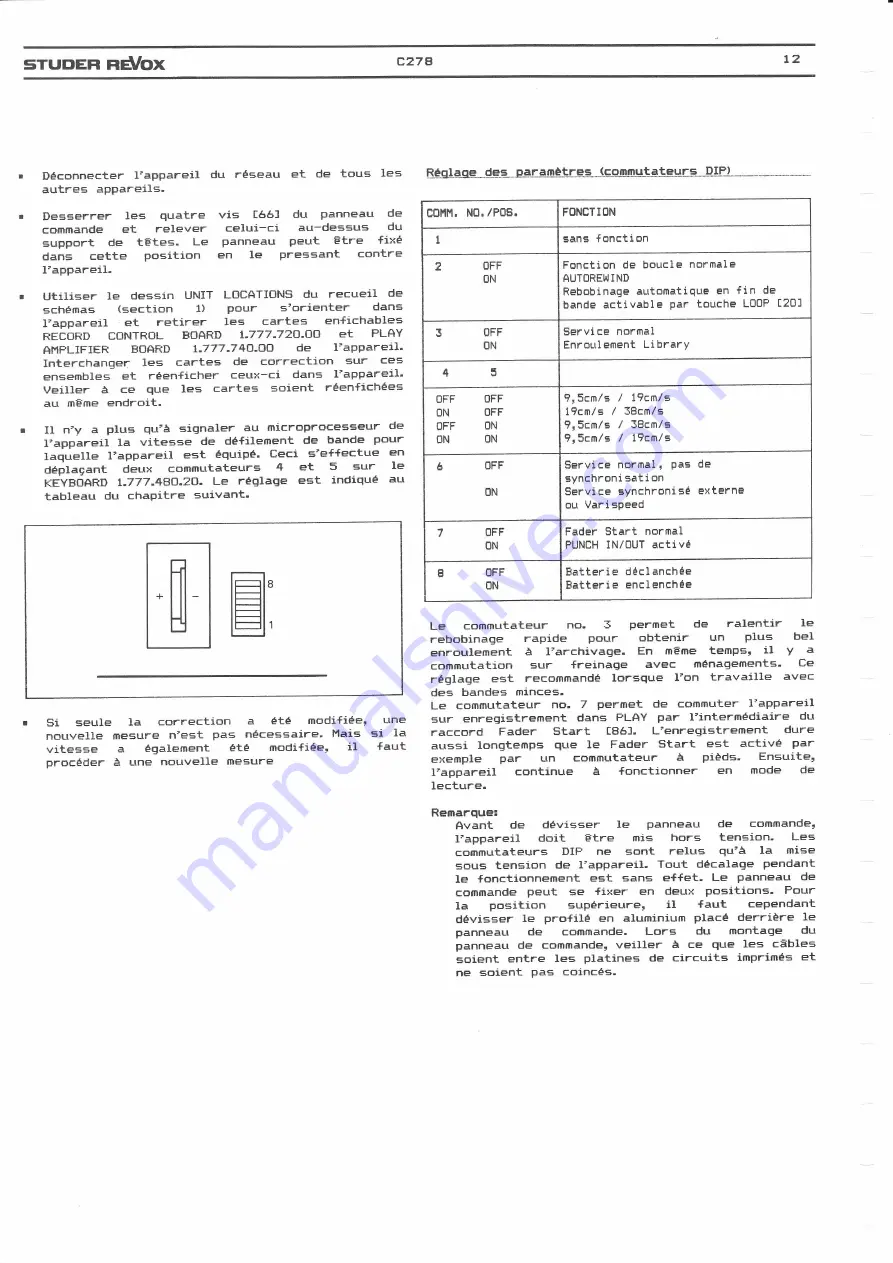 STUDER REVOX C278 Operating Instructions Manual Download Page 85