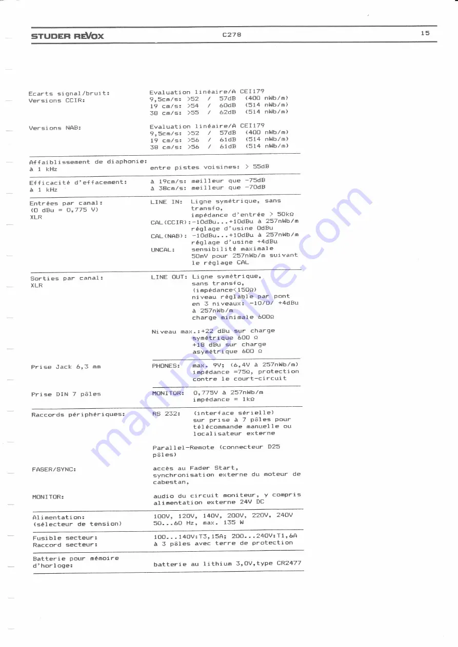 STUDER REVOX C278 Operating Instructions Manual Download Page 88