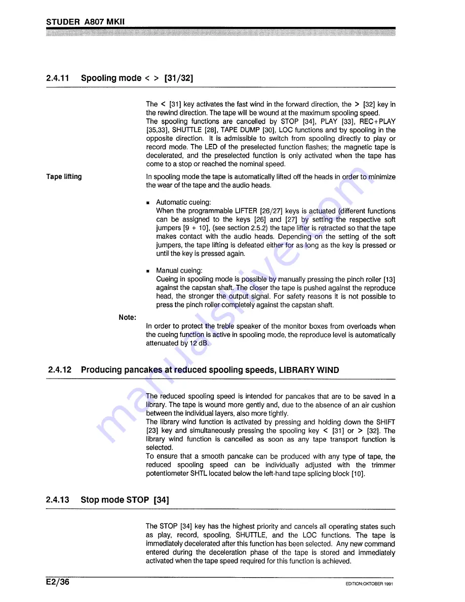 Studer A807 Operating Instructions Manual Download Page 88