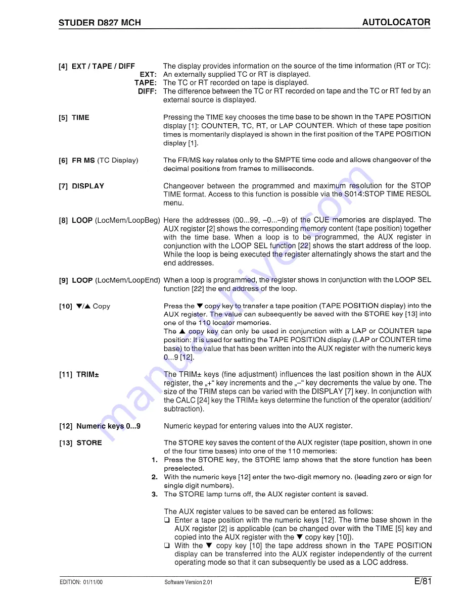 Studer D827 MCH Operating Instructions Manual Download Page 87