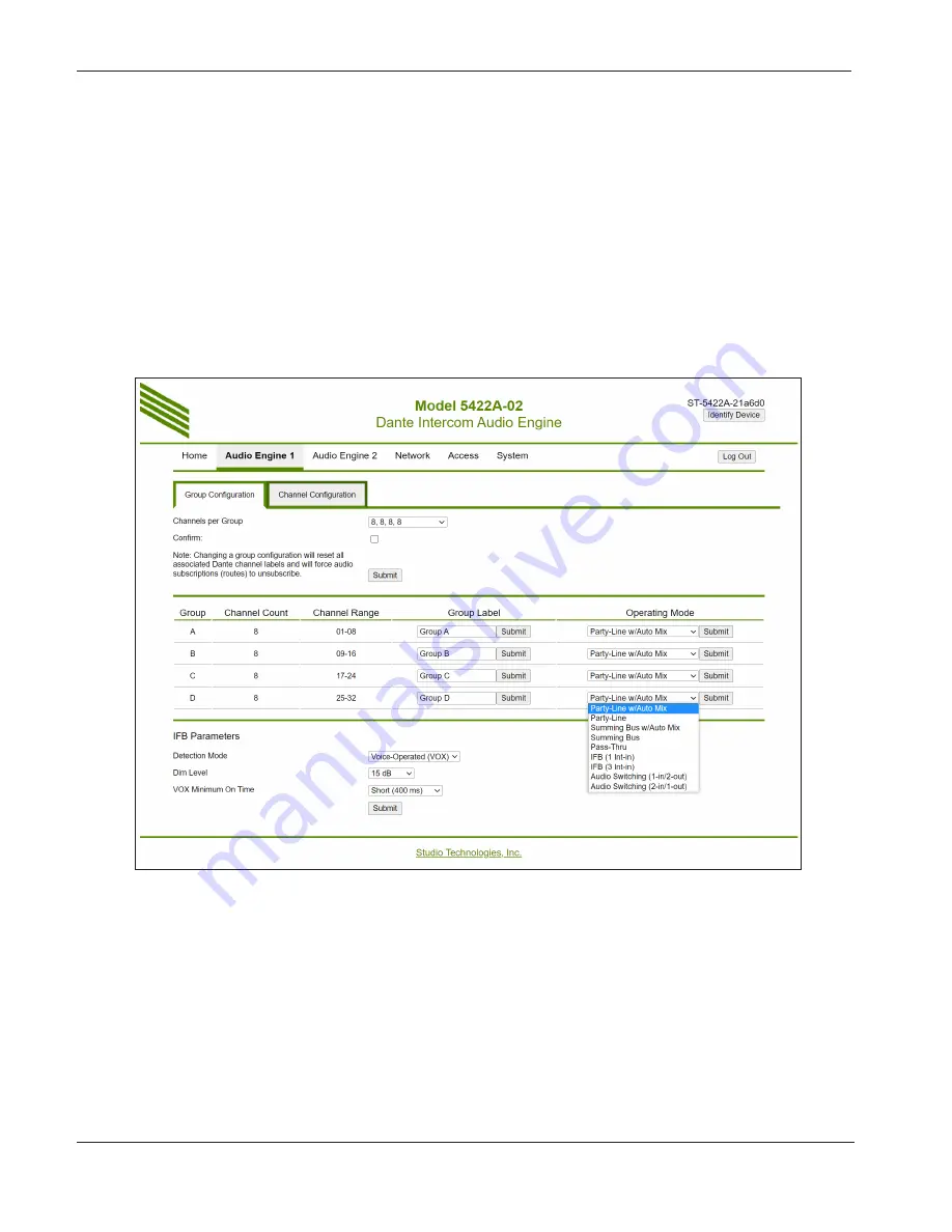 Studio Technologies Dante 5422A User Manual Download Page 18